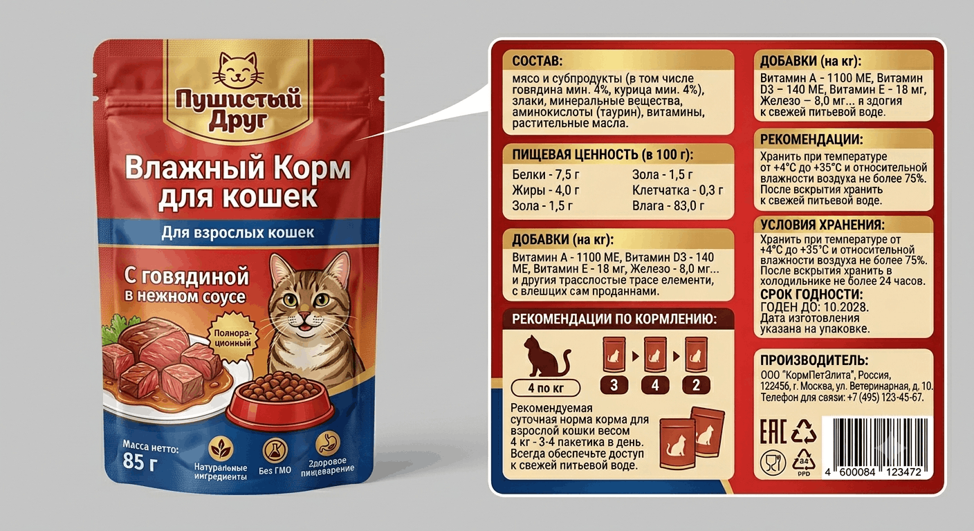 как правильно читать этикетку влажного корма для кошек